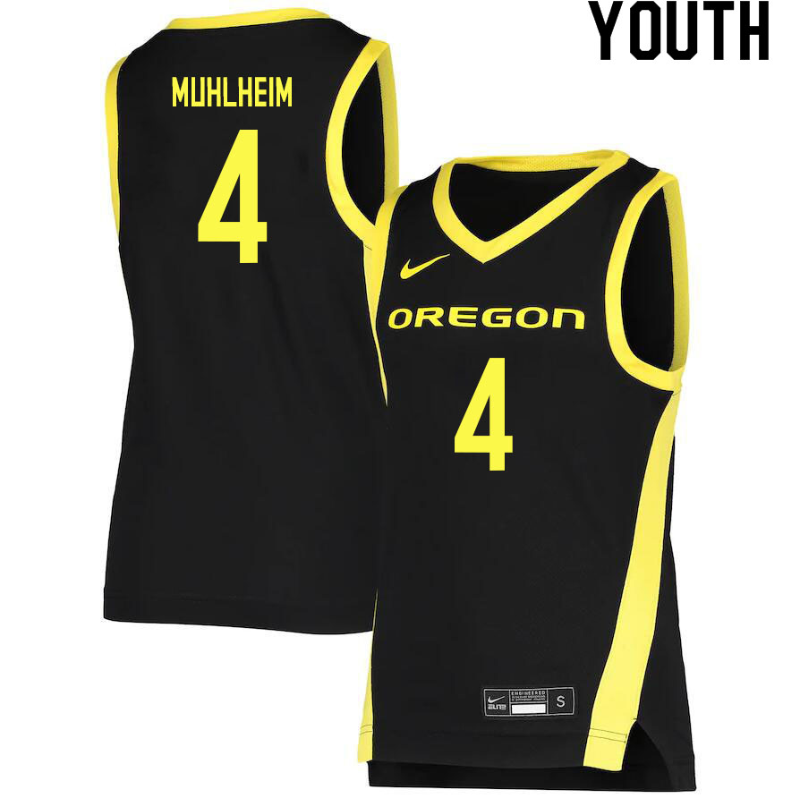 Youth # #4 Sam Muhlheim Oregon Ducks College Basketball Jerseys Sale-Black